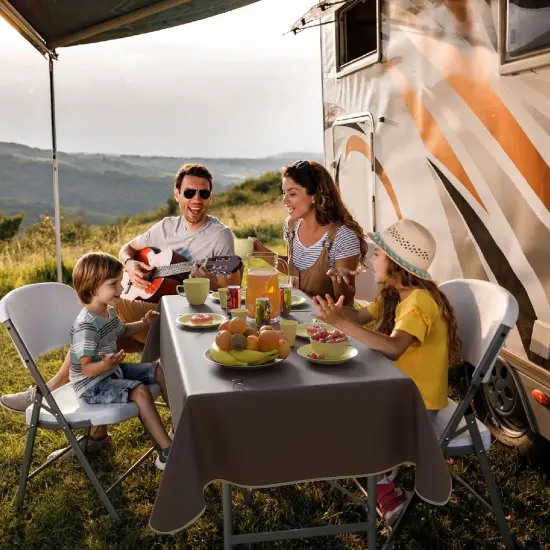 Exquisite Vinyl Tablecloth &ndash; 70" Round &ndash; Pack of 1 &ndash; Round Plastic Table Cover with Flannel Backing &ndash; Reusable & Waterproof Tablecloth for Parties and Events Brown {5}