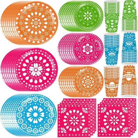120Pcs Fiesta Plates and Napkins Party Supplies Mexican Cinco De Mayo Party Tableware Set Mexican Party Decors Mexican Fiesta Cups for Taco Carnival Party Decorations Serves 30 Guests {1}