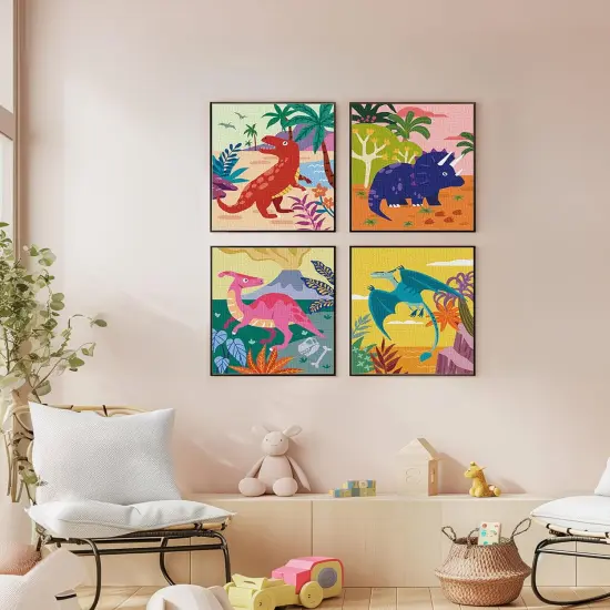 DIY Paint by Numbers Kit for Kids 4 Sets Cartoon Dinosaurs Paint by Numbers Christmas Gift for 8-12 Children Beginner 16x20 Inch Without Frame Acrylic Oil Painting Drawing Craft Work {2}