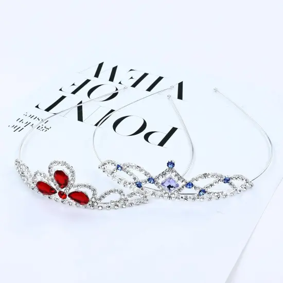 8 Pieces Princess Colorful Dazzling Crystal Rhinestone Silver Metal Tiara Crown Headbands Wedding Birthday Party Prom Headpieces Hair Styling Accessories {5}
