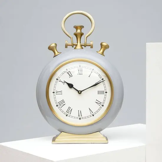 Modern Aluminum Desk Clock - 10" x 3" x 14" Grey/Golden {1}