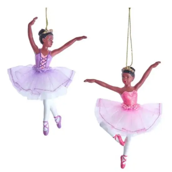 5.5" African American Ballerina Ornaments &ndash; Assorted Set of 2 Elegant Christmas Decorations {1}