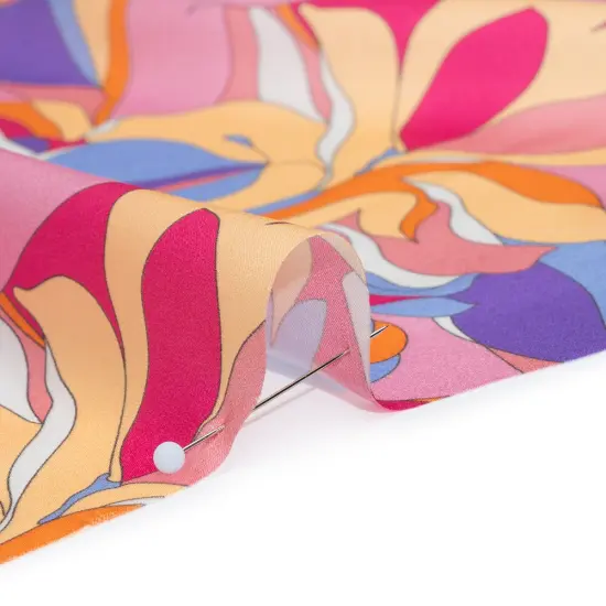 1 Yard Silk Charmeuse Retro Floral Italian Made Pink, Purple & Pastel Yellow 53 Inches Width {2}