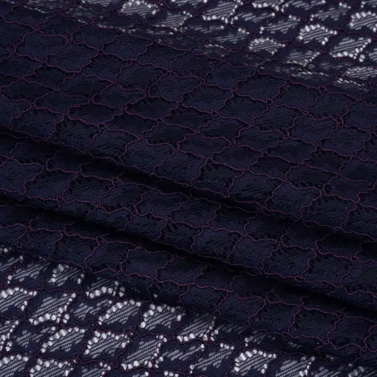 1 Yard Navy Purple Corded Lace Fabric Diamond Lattice Eyelash Edge Sheer Soft Drape 50 Inch Width {1}