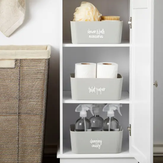 Talented Kitchen 192 Preprinted Bathroom Labels for Containers - White Script Stickers for Organizer Bins, Bath, Beauty Canisters, and Makeup Storage Organization (Water Resistant) {5}