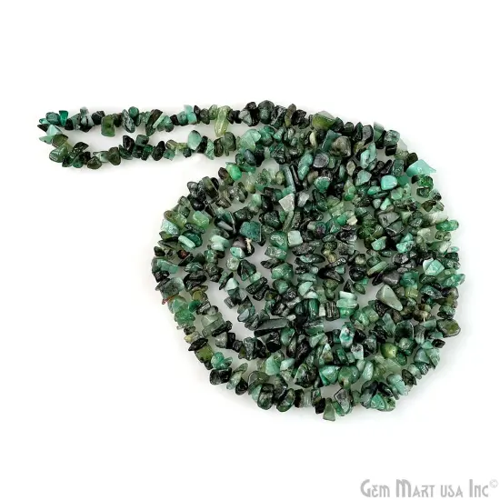 Emerald Chip Beads, 34 Inch, Natural Chip Strands, Drilled Strung Nugget Beads, 3-7mm, Polished, GemMartUSA (CHEM-70001) {2}
