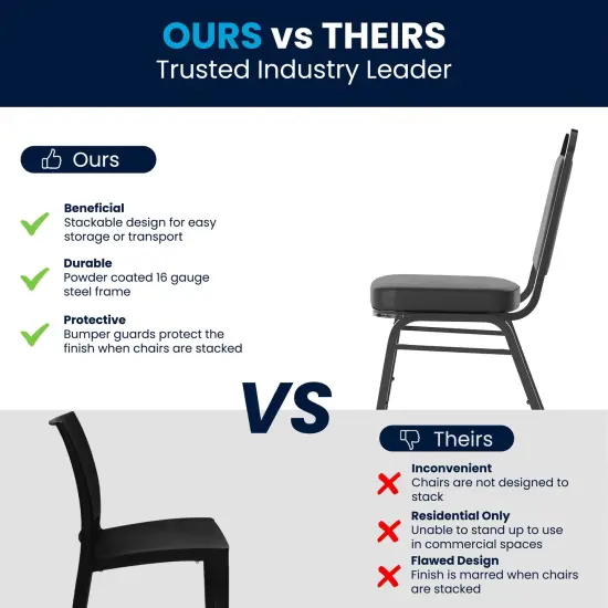 Emma and Oliver Trapezoidal Back Stacking Banquet Dining Chair - 2.5" Thick Seat BlackVinyl/Black {4}