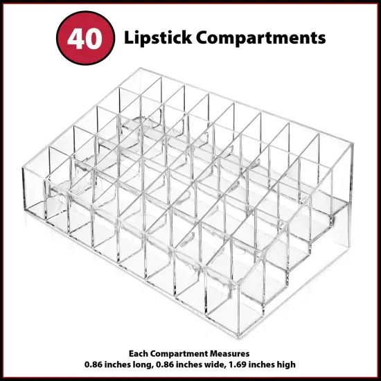 Casafield 40 Slot Acrylic Lipstick & Makeup Organizer - Cosmetic Display Case - Clear {6}