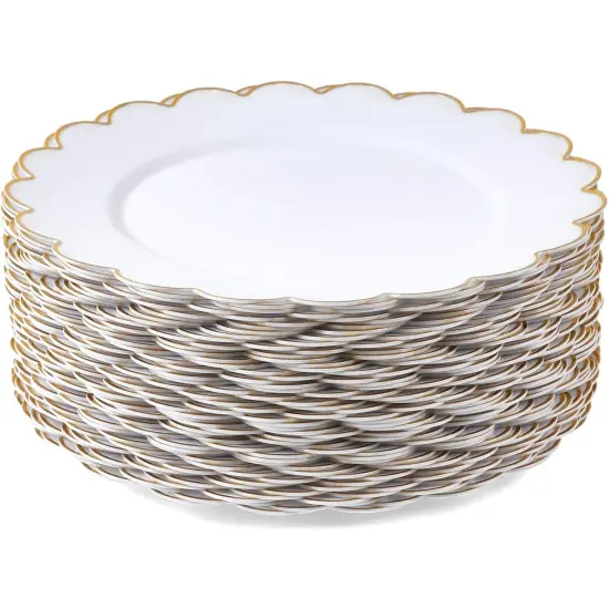 White Plastic Plates with Gold Scalloped Edge (9 Inches, 50 Pack) {5}