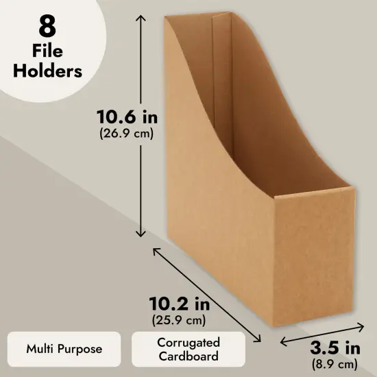 Juvale 8-Pack Kraft Paper Material Cardboard Magazine File Holder Boxes with Labels - Desk Organizer for Documents Storage {3}