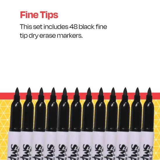 School Smart Dry Erase Pen Style Markers, Fine Tip, Black, Pack of 48 {7}