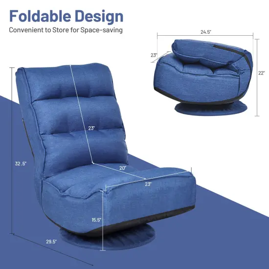 5-Position Folding Floor Gaming Chair with 360 Degrees Swivel Base Suitable for Any Room Navy {4}