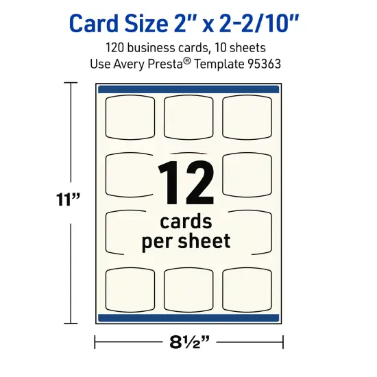 Avery Printable Arched Square Business Cards, Sure Feed Technology, 2" x 2-2/10", Matte Ivory Cardstock, Print-to-The-Edge, Laser/Inkjet Printable, 120 Total {11}