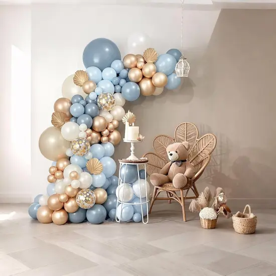 Dusty Baby Blue Balloons Arch Garland Kit - Haze Fog Blue Sand White Champagne Gold Dusty Balloons for for Boy Girl Birthday Bear Theme Baby Shower Gender Reveal Bridal Wedding Party Decorations {4}