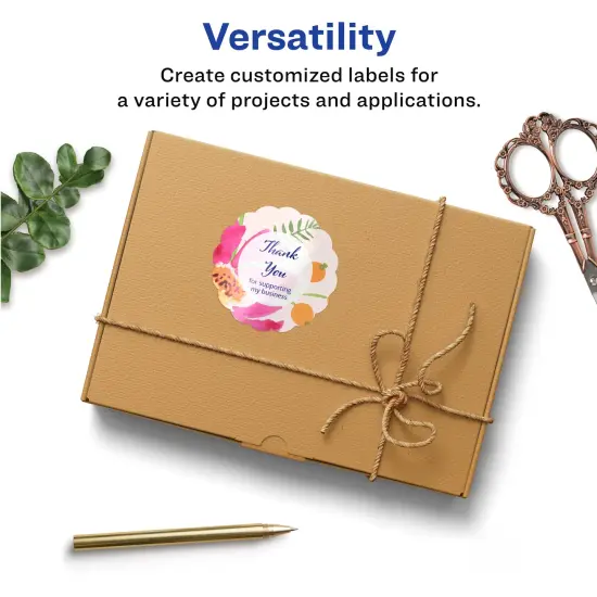 Avery Glossy White Round Scalloped Labels with Sure Feed, 2.5" Diameter {2}