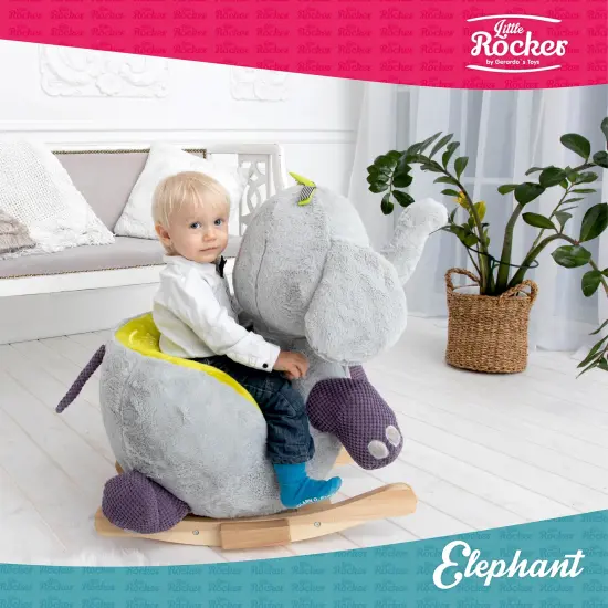 Gerardo's Toys: Little Rockers - Elephant - Wooden Plush Ride-On Rocking Animal Toy, Plays Music, Removable Soft Fabric Cover, Toddler Kids Ages 24mo+ {5}