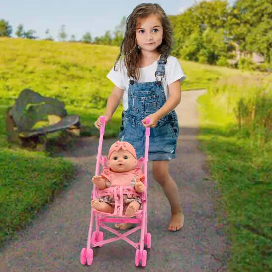 Little Darlings: Out For A Stroll - Cupcake Lollipop Pink & Blue Outfit - 12" Baby Doll & Foldable Toy Stroller, Soft Body, Treats Design, Kids Age 3+ {6}