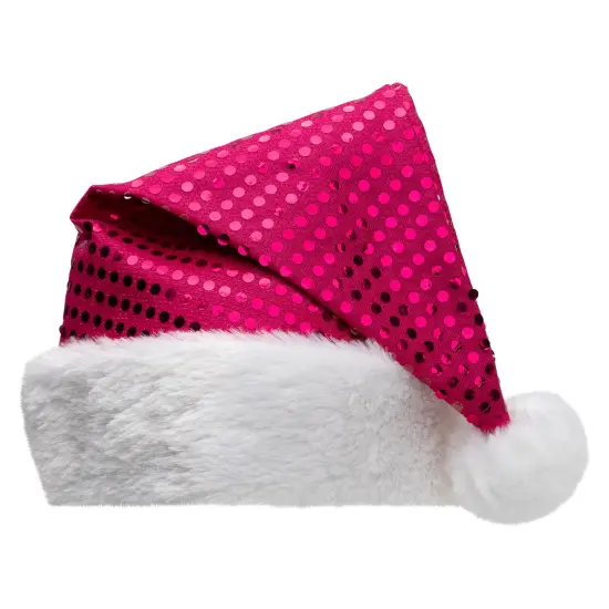 Northlight Unisex Adult Sequined Christmas Santa Hat with Faux Fur Cuff- One Size - Pink and White {3}