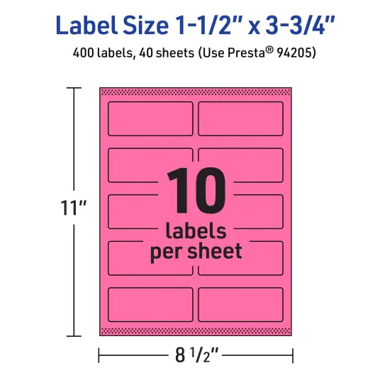 Avery Bright Pink Paper Labels, 1.5" x 3.75" Rectangle {5}