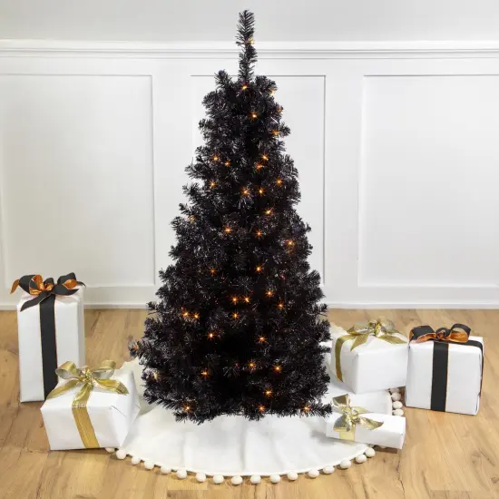 Northlight Pre-Lit Slim Artificial Tinsel Halloween Tree - 4' - Black - Clear Lights {4}