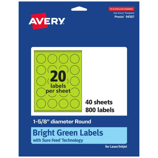 Avery Bright Green Paper Labels, 1-5/8" Diameter Round {1}