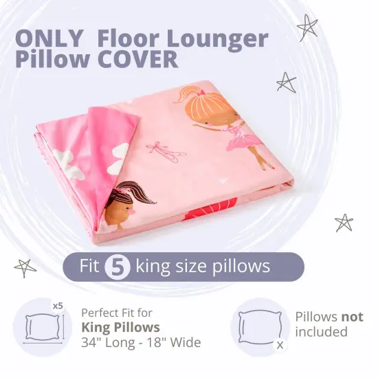 Butterfly Craze Floor Pillow Case, Mattress Bed Lounger Cover, Pink Ballerina, King Size - Cozy Seating Solution for Kids & Adults, Recliner Cushion, for Reading, TV Time (Pillow Not Included) {2}