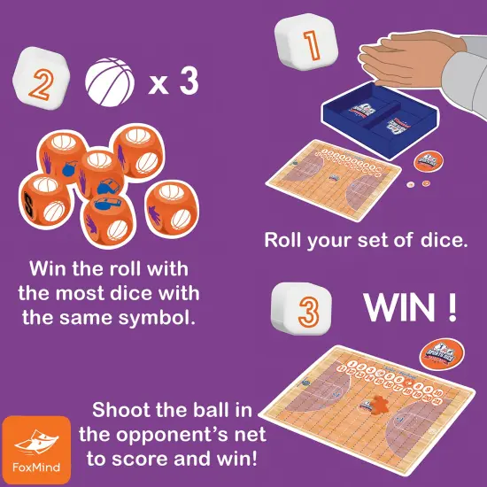 FoxMind Games: Sports Dice Basketball - Throw The Ball On Net & Dunk To Win, Rolling Board Game, Fun & Easy To Learn, Family-Kids Ages 8+ 2-4 Players {5}