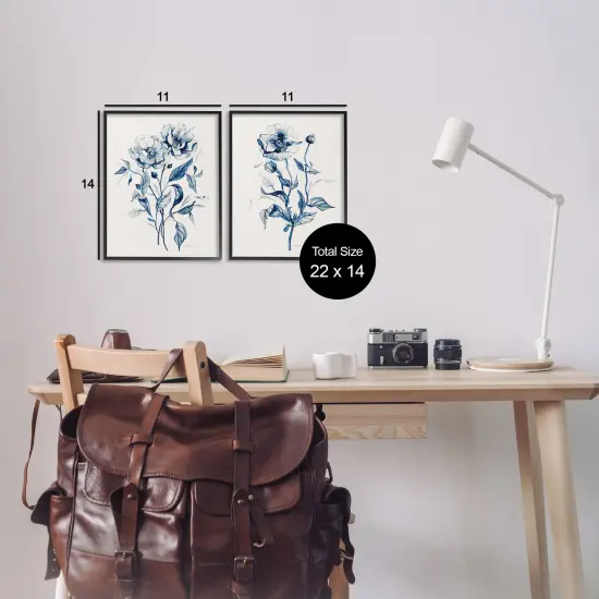 Stupell Industries Blue Sketched Flowers 2pc Framed Giclee Wall Art Set Design by Carol Robinson {3}