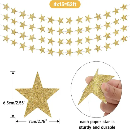 Glitter Gold Star Garland Decorations {3}