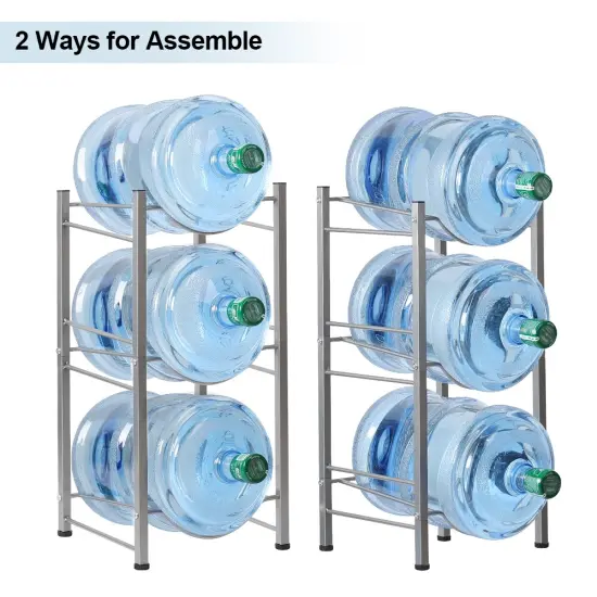 3 Tier 5 Gallon Water Jug Holder Water Bottle Storage Rack, Silver {5}