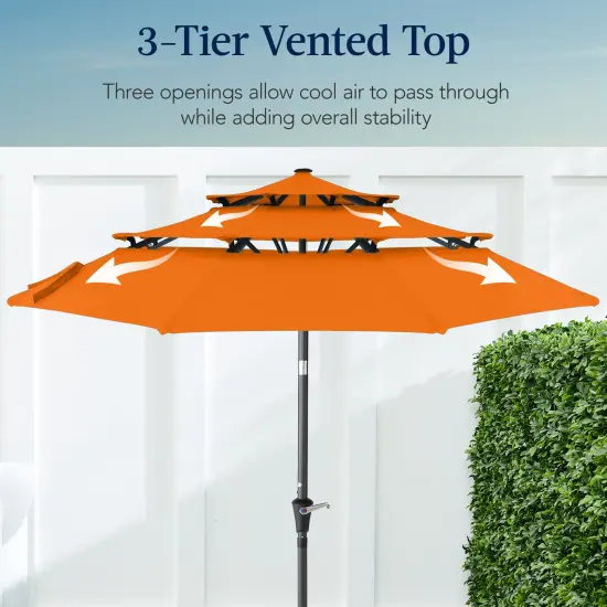 Best Choice Products 10ft 3-Tier Patio Umbrella, Market Sun Shade w/ Tilt Adjustment, Easy Crank Orange {3}