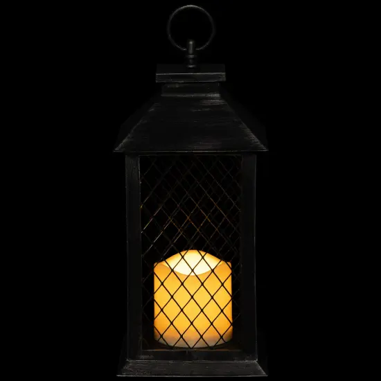Northlight Flameless LED Brushed Mesh Candle Lantern - 11" - Black {4}