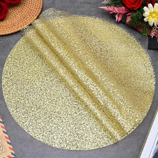 50 Piece Gold Placemats Disposable Round Table Mat 13 Inch Gold Foil Babys Breath Mesh Pressed Foil Paper Placemat Tablecloths Table Runner for Party Wedding Home Dinners Table Decor {4}