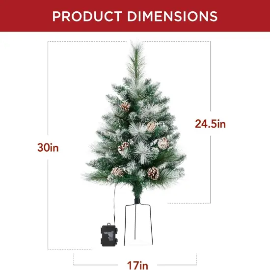 24.5in Pre-Lit Outdoor Christmas Trees, Battery Operated Holiday Pair with LED Lights Frosted {2}