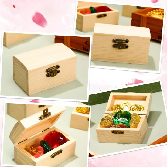 Unfinished Wood Treasure Chest with 10 Paintbrushes, Small Treasure Craft Boxes with Locking Clasp Wooden Storage Box {2}