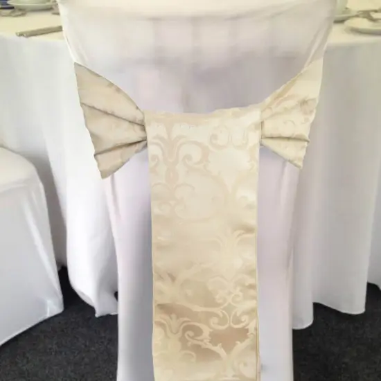 10 Pieces Champagne Versailles Damask Jacquard Polyester Chair Sashes 7.5"x108" {2}
