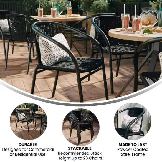 Emma and Oliver 2 Pack Rattan Indoor-Outdoor Restaurant Stack Chair with Curved Back Black {4}