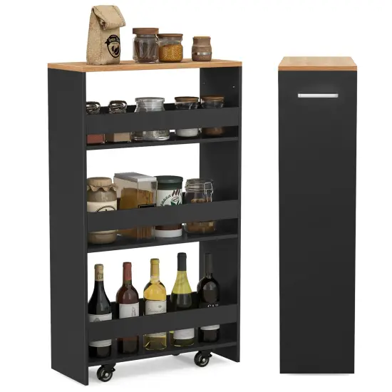 4-Tier Rolling Storage Cart Slim Kitchen Cart on Wheels with Open Shelves and Handle Black {4}