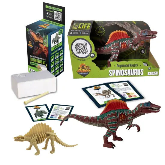 Dino Explorers: AR Dinosaur XL & Brick Combo - Spinosaurus - 10" Articulated Sound Toy Figure & Paleontology Dig Kit, Augmented Reality Set, Kids 3+ {1}