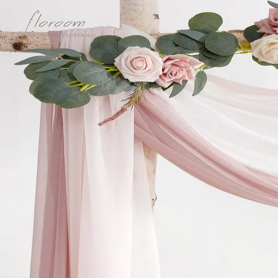 Wedding Arch Draping Fabric 3 Panels 20Ft Chiffon Fabric Drapes Arbor Drapery Wedding Ceremony Reception Swag Decorations (Dusty Rose +Blush +White) {5}