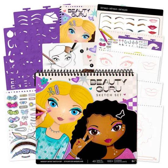 Fashion Angels: Sketch Portfolio Bundle - Fashionista & Beauty Guru Makeup Artist - 2 Pads, 200+ Stickers, 8 Stencil Sheets, Girls-Tweens-Kids 6+ {6}