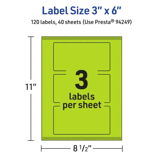 Avery Bright Green Paper Labels, 3" x 6" Rectangle {5}