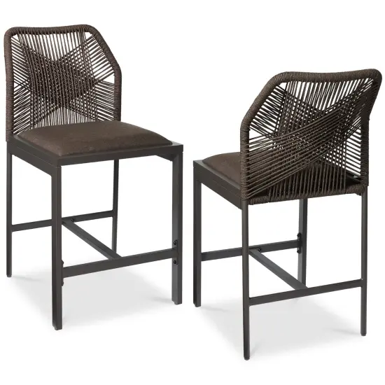 Best Choice Products Set of 2 Indoor Outdoor Counter Height Barstools w/ All-Weather Rope & Aluminum Brown/Mocha {1}