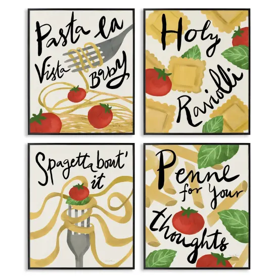 Stupell Industries Funny Pasta Puns 4pc Framed Giclee Wall Art Set Design by Farida Zaman {1}
