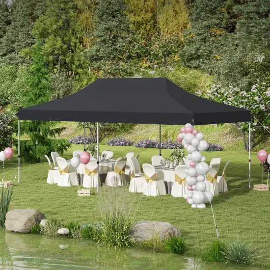 10x20 Feet Pop Up Foldable and Portable Outdoor Gazebo with Carry Bag Ideal for Party or Wedding Ceremony Black {2}