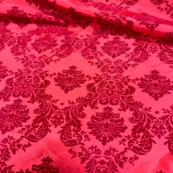 1 Yard Elegant Flocked Damask Taffeta Fabric for Events & Home - 58" Width Red/Red {1}