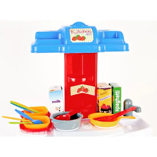 Dolu: Chef's Kitchen Set - Red-Blue-White - 20pc Toy Cooking Center, Stovetop Appliance Pretend Play, Dishes & Food Accessories, Kids & Toddlers 2+ {6}