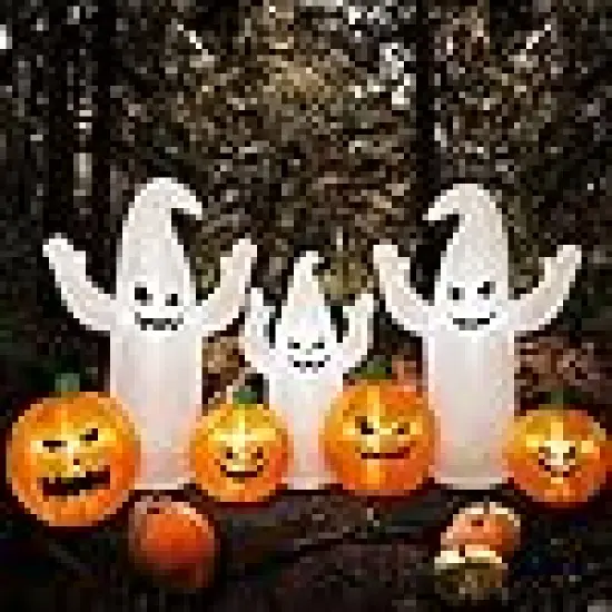 Long Lighted Halloween Inflatable Ghosts with Pumpkins {6}