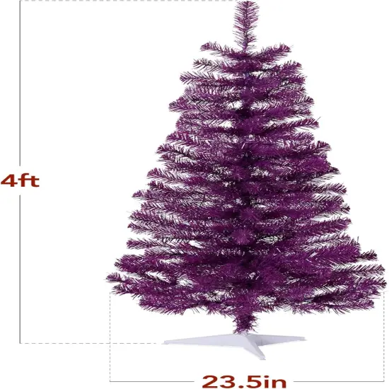 4ft Pre Lit Christmas Tree Mini Artificial Tree with Twinkling LED Lights for Bedroom or Apartment Purple {4}
