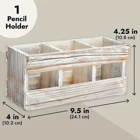 Rustic-Style Desk Pencil Holder with 3 Compartments - Farmhouse Decor and Wooden Organizer for Pen and Office Accessories {5}